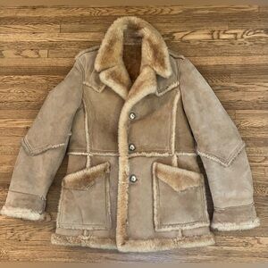 Wilson Leather Vintage Suede Sheepskin Coat Wool Tan 40